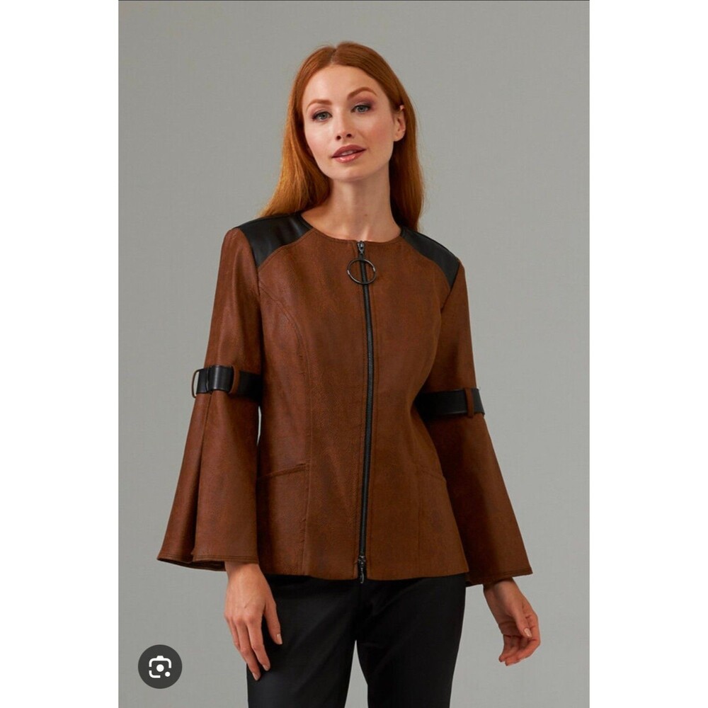 Joseph Ribkoff Brown Faux Suede Zipper Jacket Style 203648 Size 12